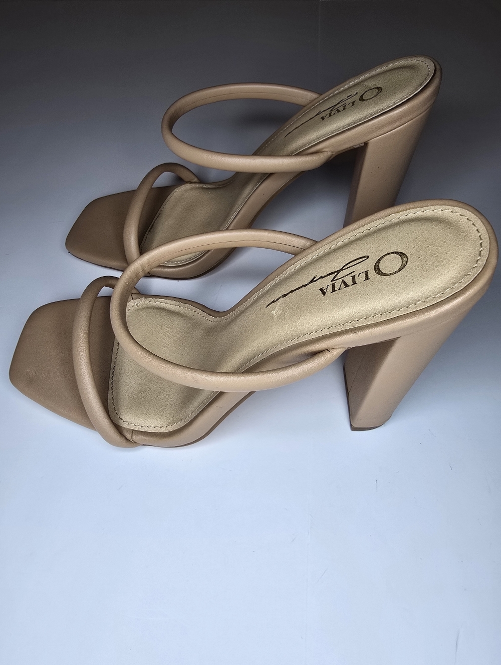 Olivia Brown Strappy Square Toe Heels Sandals Women’s 8.5 Beige - Picture 2 of 7